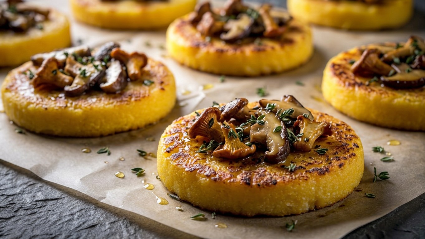 Crispy Polenta Rounds with Wild Mushrooms & Fontina