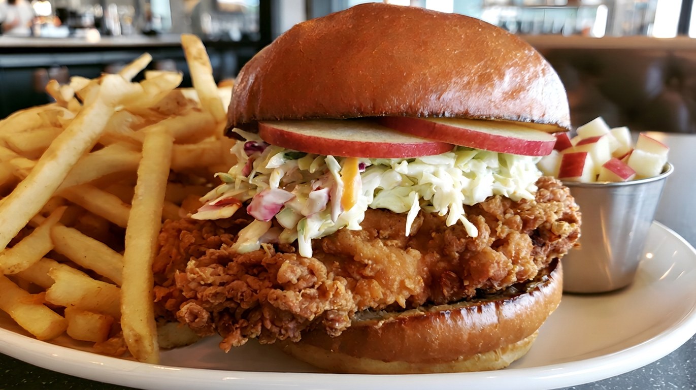 Crispy Chicken Cutlet Sandwich with Apple-Cabbage Slaw