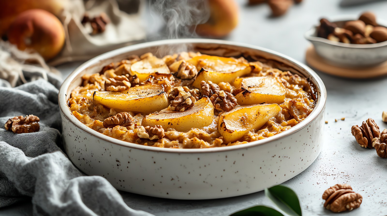 Pear-Ginger Baked Oatmeal with Toasted Walnuts