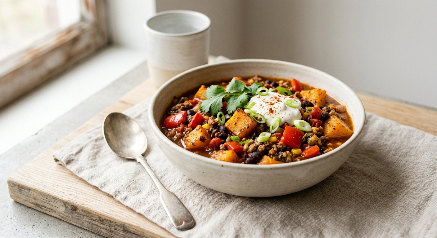 Butternut Squash and Red Pepper Turkey Chili
