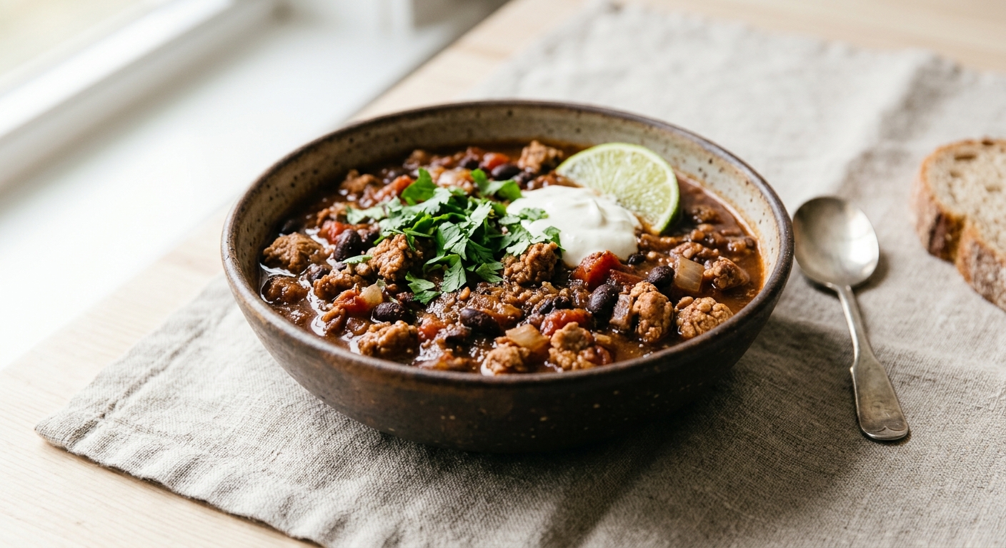 Hearty Turkey and Dark Cocoa Black Bean Chili