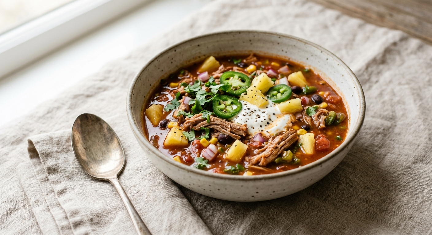 Pineapple Jalapeño Pulled Pork Chili