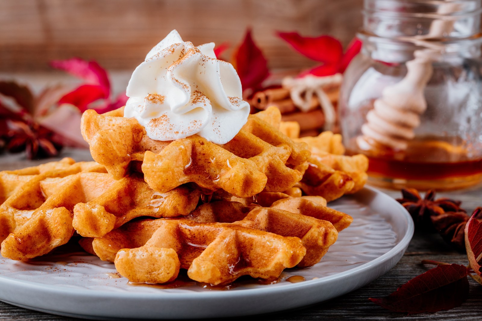Brown Butter Pumpkin Waffles with Maple Mascarpone