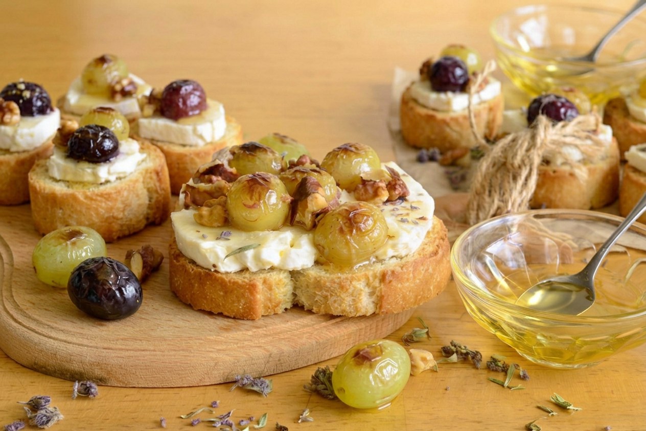 Roasted Grape & Goat Cheese Crostini with Thyme