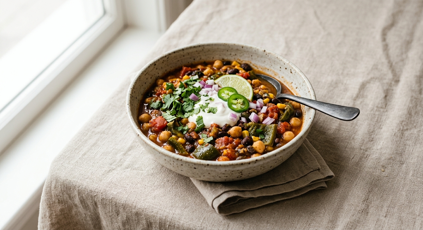 Roasted Poblano and Chickpea Chili