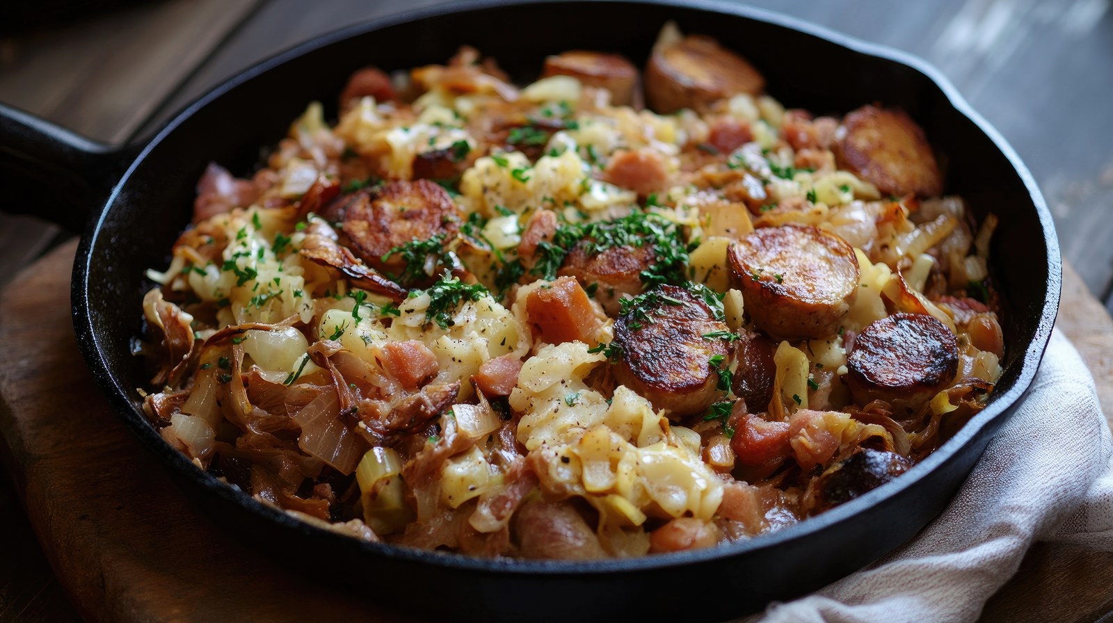 Sausage, Apple & Sharp Cheddar Breakfast Skillet