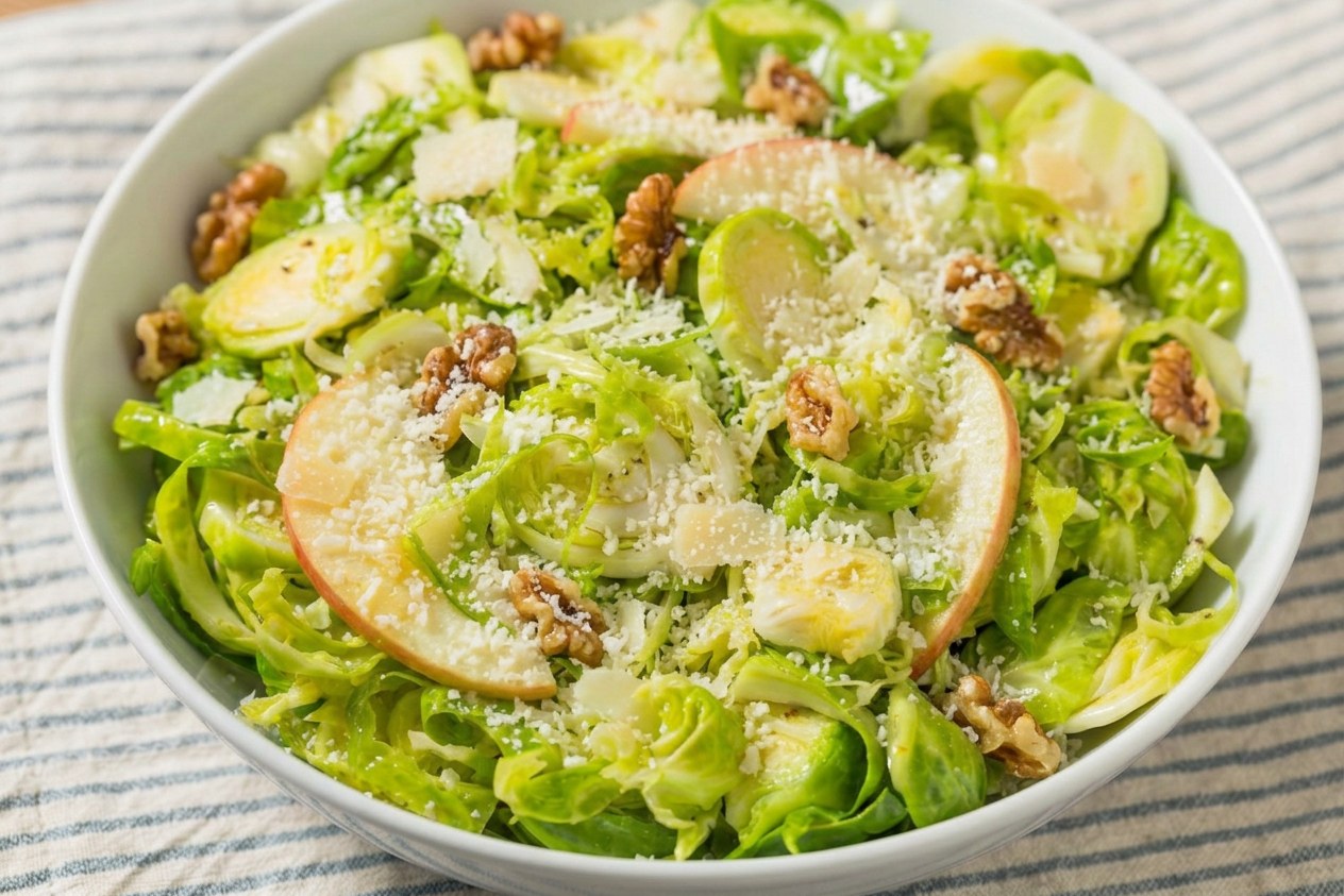 Shaved Brussels Sprout, Apple, Parmesan & Walnut Salad