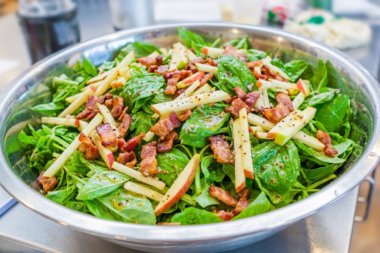 Warm Spinach Salad with Bacon, Apples & Cider Vinaigrette