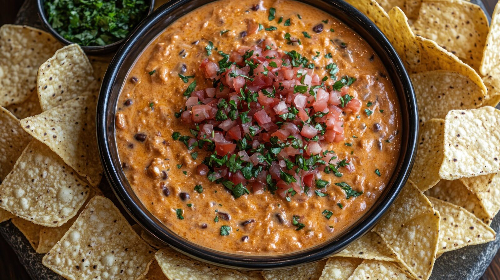 Cheesy Black Bean Dip with Tortilla Chips