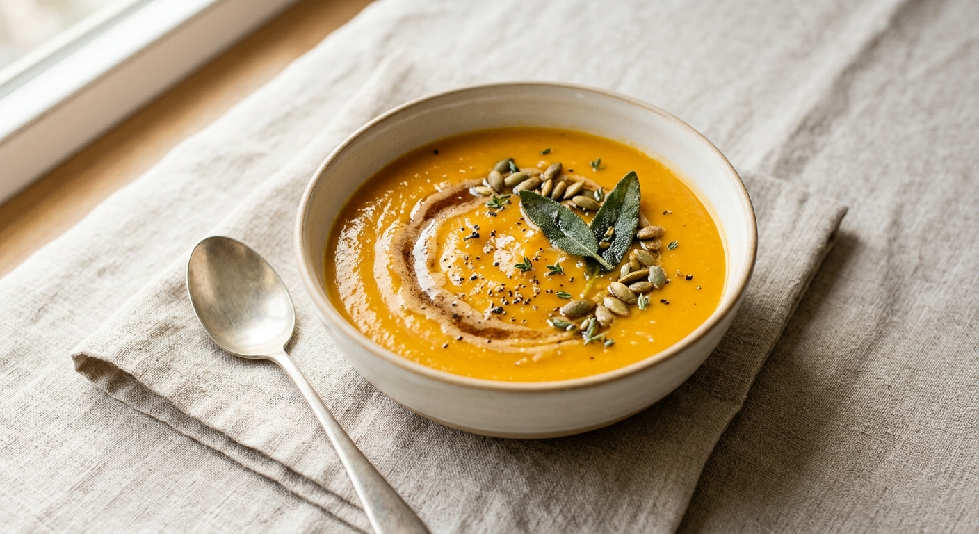 Roasted Butternut Squash Soup with Brown Butter and Sage
