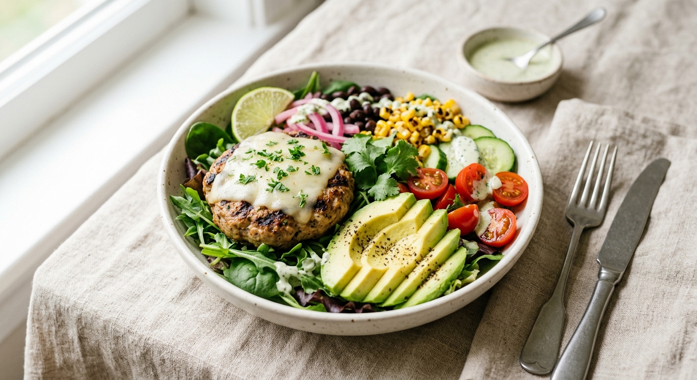 Turkey Burger Bowls with Avocado and Greens